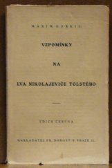 kniha Vzpomínky na Lva Nikolajeviče Tolstého, Fr. Borový 1921