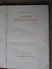 kniha Reportáž psaná na oprátce ve vězení gestapa na Pankráci na jaře 1943, Svoboda 1950
