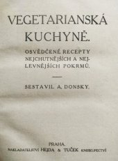 kniha Vegetarianská kuchyně osvědčené recepty nejchutnějších a nejlevnějších pokrmů, Hejda & Tuček 1921
