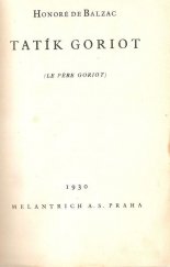 kniha Tatík Goriot = [Le père Goriot], Melantrich 1930