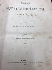 kniha Zevrubné dějiny českého písemnictví doby nové. Díl I, - Období předbřeznové, Fr. Borový 1886