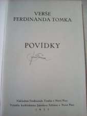 kniha Verše Ferdinanda Tomka Povídky, Ferdinand Tomek 1935
