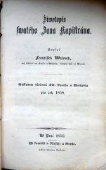 kniha Žiwotopis swatého Jana Kapistrána, Dědictwí ss. Cyrilla a Methodia 1858