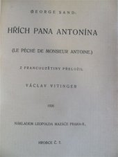 kniha Hřích pana Antonína = [Le péché de monsieur Antoine], L. Mazáč 1926