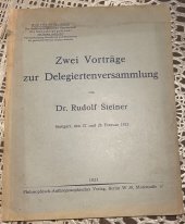 kniha Zwei Vortäge zur Delegiertenversammlung, Verlag 1923