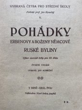 kniha Pohádky Erbenovy a Boženy Němcové Ruské byliny : výbor souvislé četby pro III. třídu, Nová brána jazyků 1937