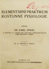 kniha Elementární praktikum rostlinné fysiologie, R. Promberger 1910
