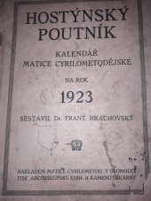 kniha Hostýnský poutník Kalendář matice Cyrilometodějské na rok 1923, Matice cyrilometodějská v Olomouci 1923