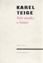 kniha Svět stavby a básně studie z dvacátých let, Československý spisovatel 1966