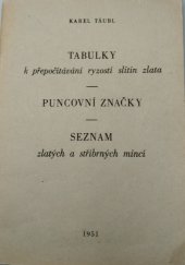 kniha Tabulky k přepočítávání ryzostí slitin zlata Puncovní značky ; Seznam zlatých a stříbrných mincí, Obchod klenoty, hodinami a starožitnostmi 1951