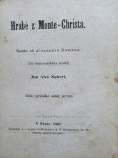kniha Hrabě z Monte-Christa, Nakladem a v komisí kněhkupectví A.G. Steinhausera 1862