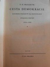 kniha Cesta demokracie 1. - 1918-1920 - Soubor projevů za republiky., Čin 1939