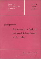 kniha Pivovarnictví v českých královských městech v 16. století, Československá akademie věd 1959