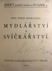 kniha Mydlářství a svíčkařství, Státní nakladatelství 1931