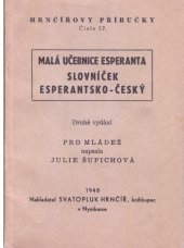 kniha Malá učebnice esperanta Slovníček esperantsko-český, Svatopluk Hrnčíř 1948