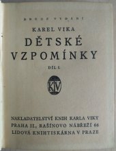 kniha Dětské vzpomínky, K.H. Vika 1928