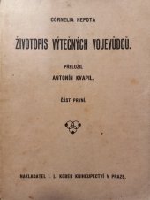 kniha Cornelia Nepota životopisy výtečných vojevůdců, I.L. Kober 1927