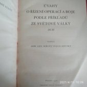 kniha Úvahy o řízení operací a boje podle příkladů ze světové války. Díl 3, Vojenský ústav vědecký 1938