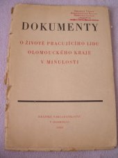 kniha Dokumenty o životě pracujícího lidu Olomouckého kraje v minulosti, Krajské nakladatelství 1958