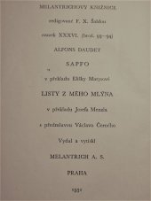 kniha Sapfo [Listy z mého mlýna], Melantrich 1931