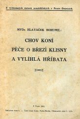 kniha Chov koní Péče o březí klisny a vylíhlá hříbata, Výzkumné ústavy zemědělské 1941