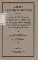 kniha Zákony o peněžních ústavech, Fr. Tománek 1932