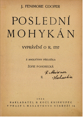 kniha Poslední Mohykán II vyprávění o r. 1757., B. Kočí 1926