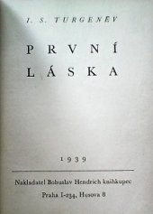 kniha První láska, Bohuslav Hendrich 1939