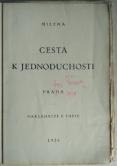 kniha Cesta k jednoduchosti, F. Topič 1926