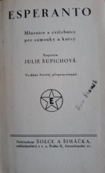 kniha Esperanto mluvnice a cvičebnice pro samouky a kursy, Šolc a Šimáček 1933