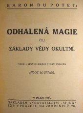 kniha Odhalená magie čili Základy vědy okultní, Sfinx 1923