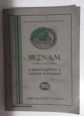 kniha Seznam oboustranných desek s granátovou a černou nálepkou, His Master's Voice 1930