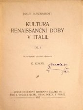 kniha Kultura renaissanční doby v Italii, Karel Stan. Sokol 1912