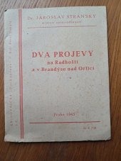 kniha Dva projevy na Radhošti a v Brandýse nad Orlicí, Čs. strana národně socialistická 1945