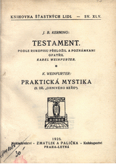 kniha Testament praktická mystika, Zmatlík a Palička 1925