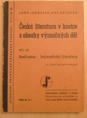 kniha Česká literatura v kostce s obsahy význačných děl. Díl III, - Realismus - legionářská literatura, Studium 1946