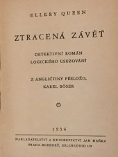 kniha Ztracená závěť Detektivní román logického usuzování, Jan Naňka 1934