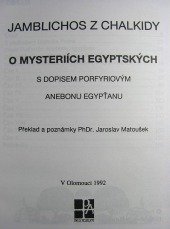 kniha O mysteriích egyptských s dopisem Porfyriovým Anebonu Egypťanu, Per Agrum 1992