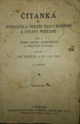 kniha Čítanka pro dvouleté a tříleté školy rodinné a ústavy příbuzné. II, - Ukázky z písemnictví českého a nárys dějin literárních, Šolc a Šimáček 1923