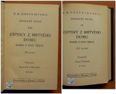 kniha Zápisky z mrtvého domu román o dvou dílech, Kvasnička a Hampl 1926