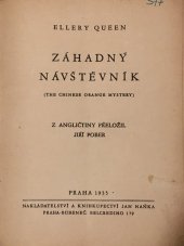 kniha Záhadný návštěvník = (The Chinese orange mystery), Jan Naňka 1935
