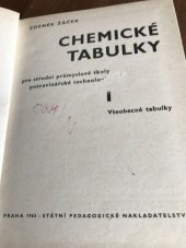 kniha Chemické tabulky pro střední průmyslové školy potravinářské technologie 1. [díl] - Všeobec. tabulky, SPN 1965