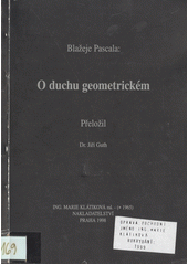 kniha Blažeje Pascala O duchu geometrickém, Marie Klátiková 1999