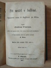 kniha Pět neděl v ballóně výskumná [sic] cesta tří Angličanů po Africe, Nákladem spolku pro vydávání laciných knih českých 1874