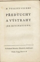 kniha Předtuchy a výstrahy = (De divinatione), Bohuslav Hendrich 1942