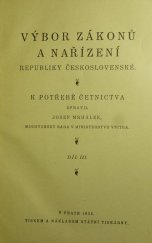 kniha Výbor zákonů a nařízení republiky Československé. Díl III, Státní tiskárna 1925