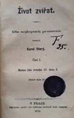 kniha Život zvířat dle nejlepších pramenů  část I., Nákladem spolku pro vydávání laciných knih českých 1872