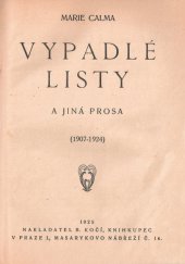 kniha Vypadlé listy a jiná prosa (1907-1924), B. Kočí 1925