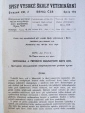 kniha Methodika a průzkum srážlivosti krve ryb, Spisy Vysoké školy veterinární 1952