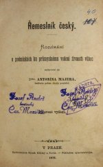 kniha Řemeslník český rozjímání o podmínkách ku průmyslnému vedení živností vůbec, A. Majer 1876